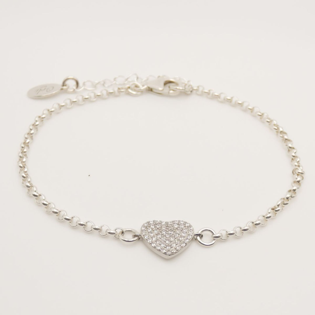 Sterling silver crystal heart fine chain bracelet