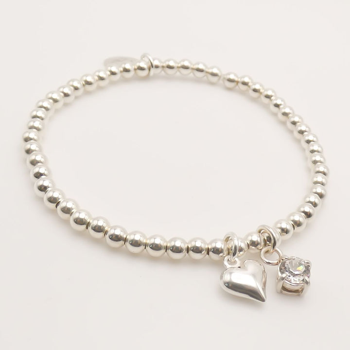 Sterling Silver Mia Heart and Birthstone Beads Bracelet
