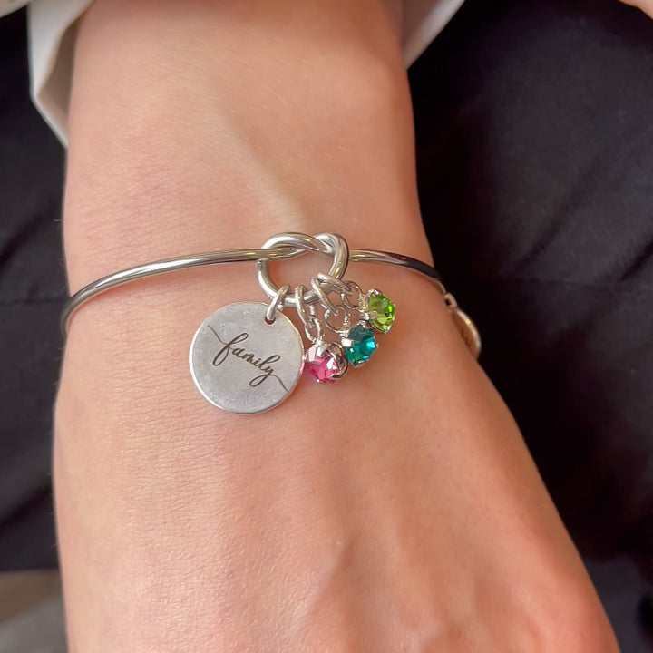 Personalised Family Birthstone Knotted Bangle