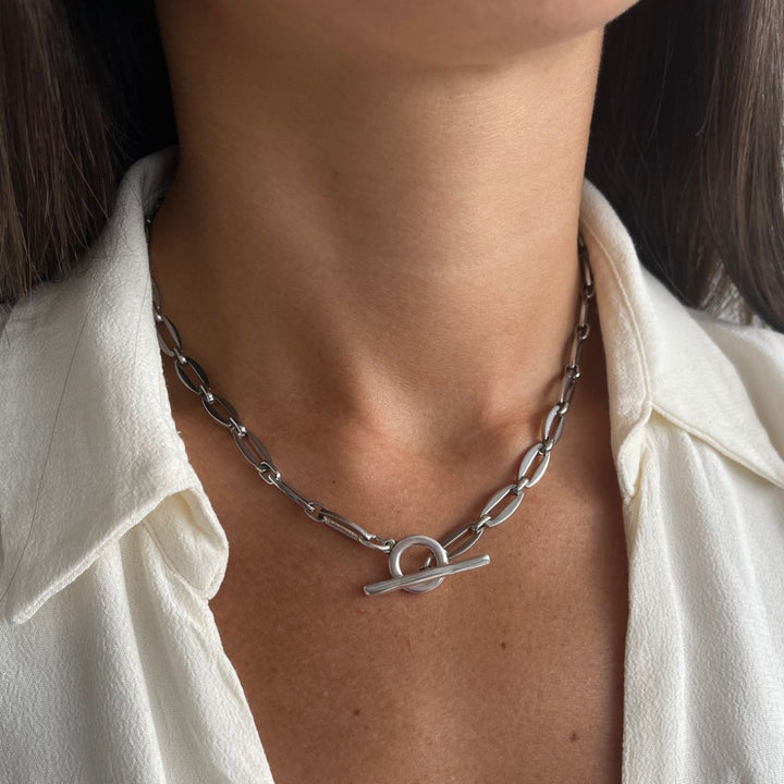 Long Link T-Bar Necklace, Silver