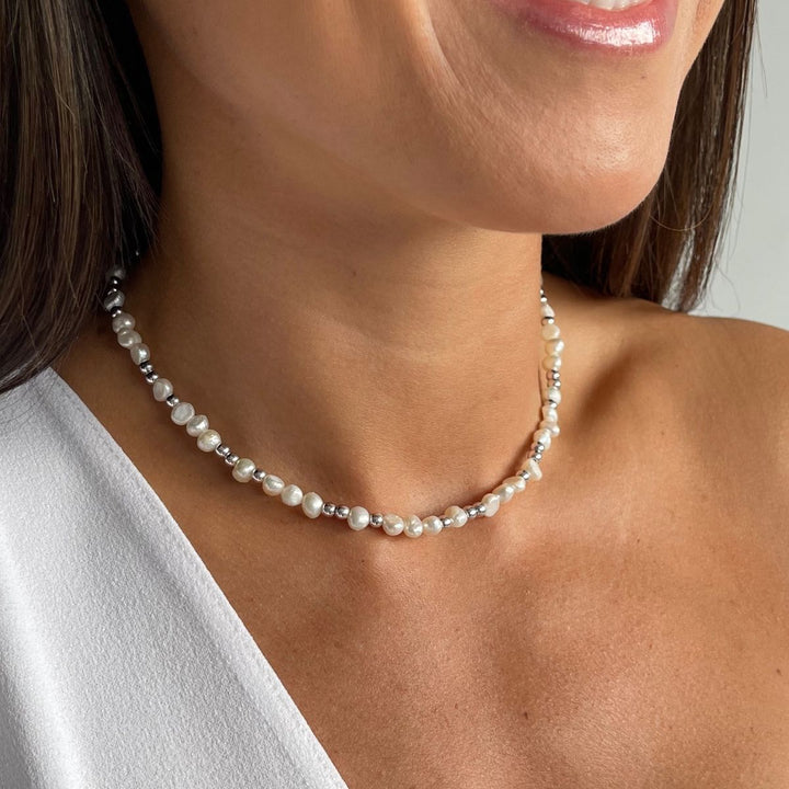 Rae Pearl Necklace, Silver