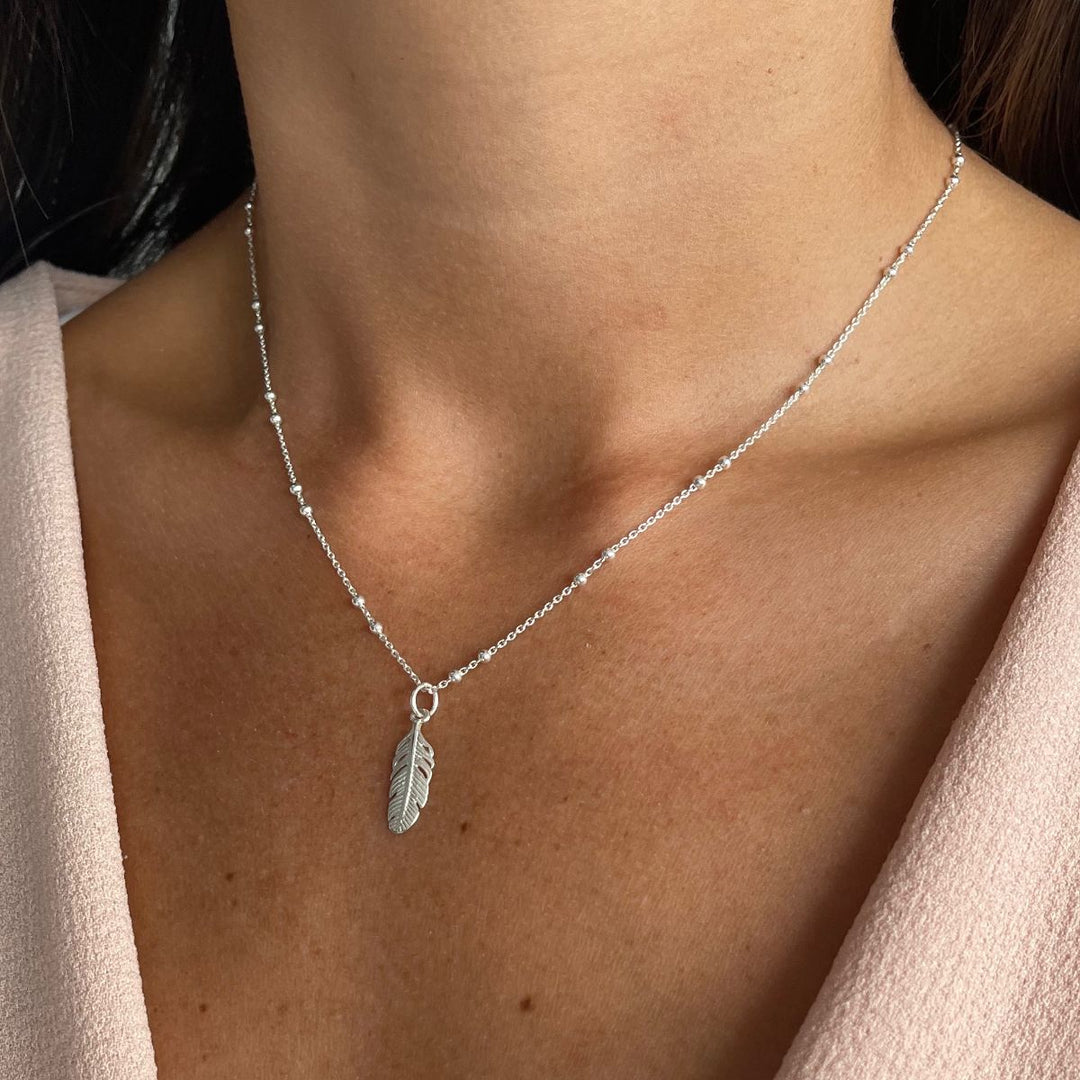 Sterling Silver Bobble Chain Feather Necklace