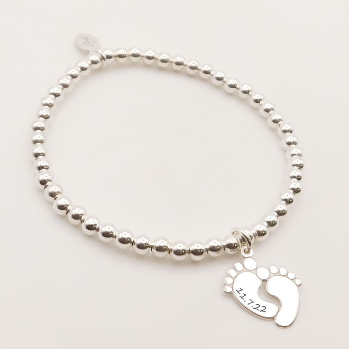 Sterling Silver Baby Footprint Beads Bracelet